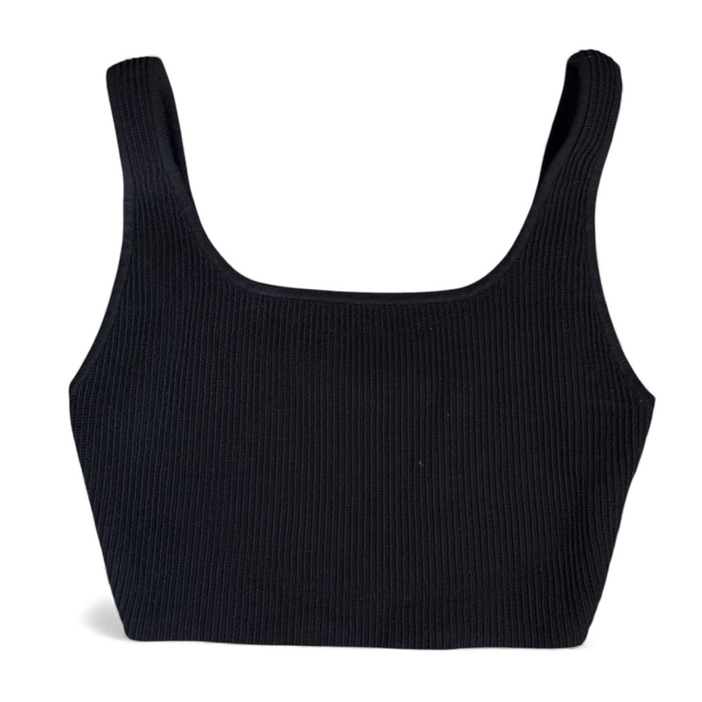 Aritzia Babaton Sculpt Knit Black Ribbed Tank Top Crop Stretch Contour S